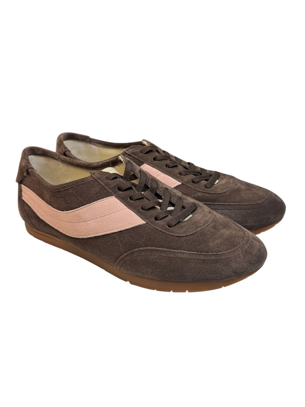 Vince Women's LA Runner Brown Pink Suede Slip-On Sneakers Elastic Laces Size 8.5